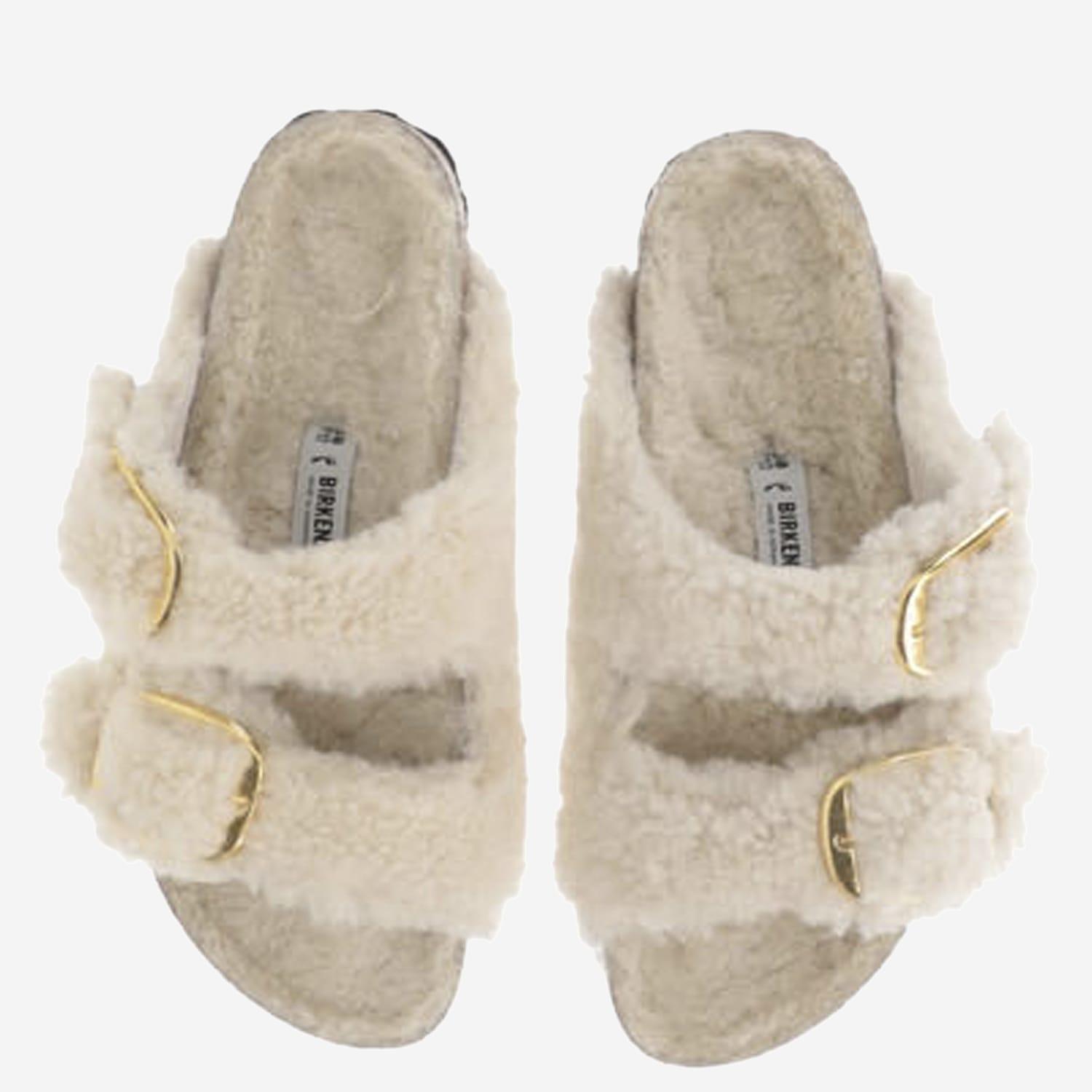 BIRKENSTOCK Buckle-fastening Shearling Slides In Cream Product Image
