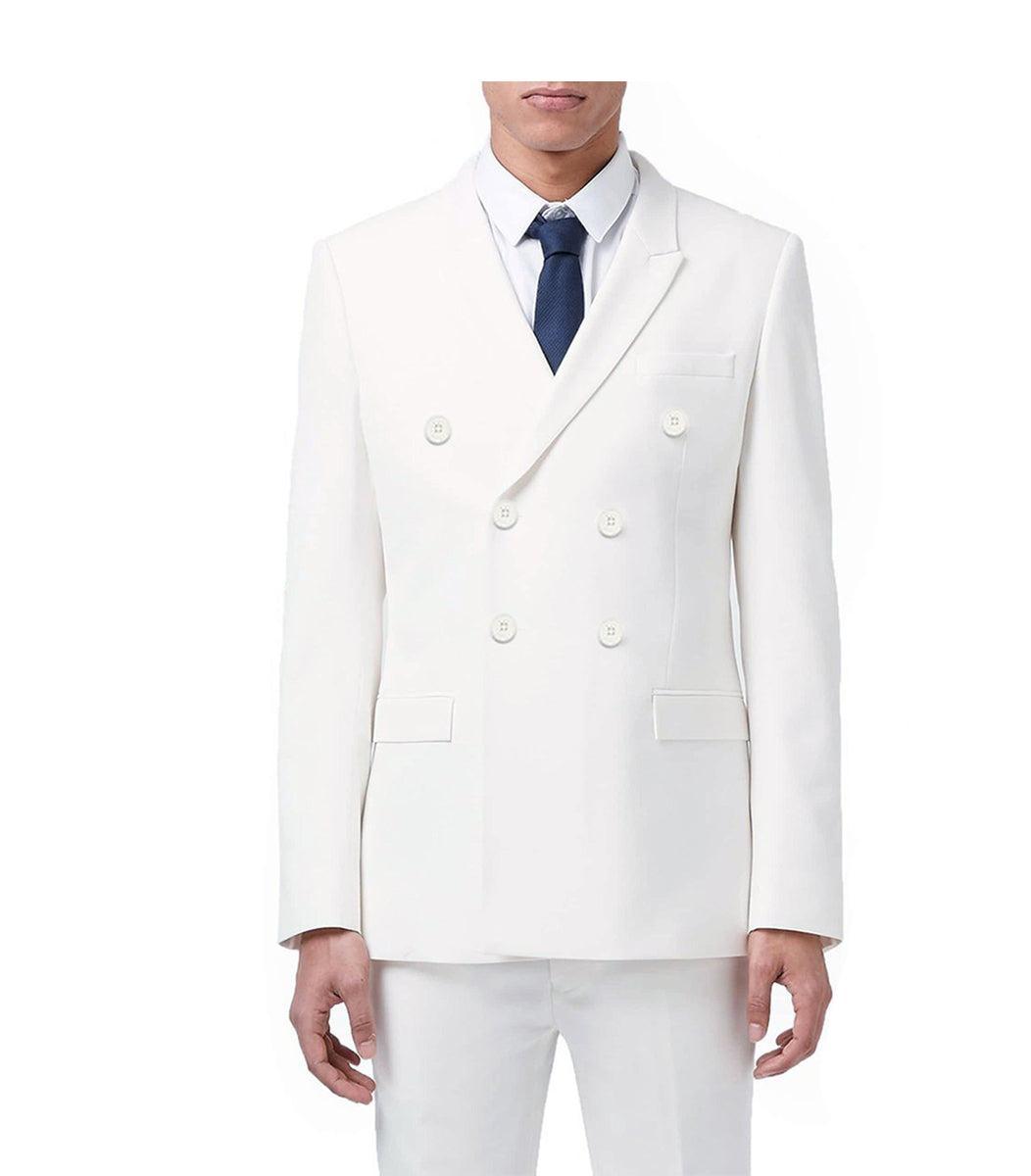 Ramses Collection - White Regular Fit Double Breasted 2 Piece Suit with Flexible Elastic Waistband Product Image
