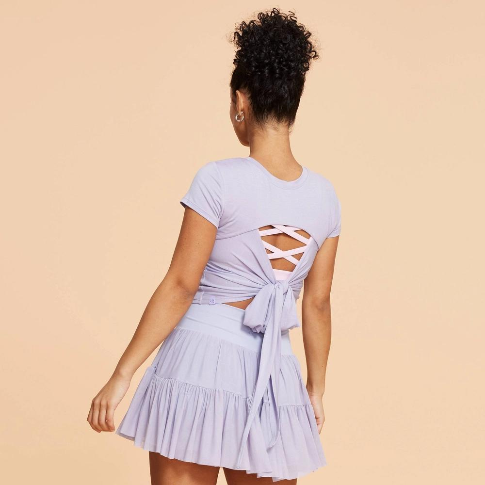 Blogilates Women's Reversible Bow Back Short Sleeve Top - Light Purple S Product Image