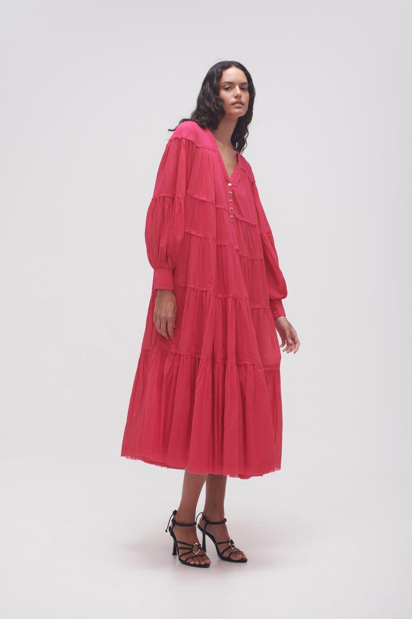 Sally Tiered Plunge Midi Dress Product Image