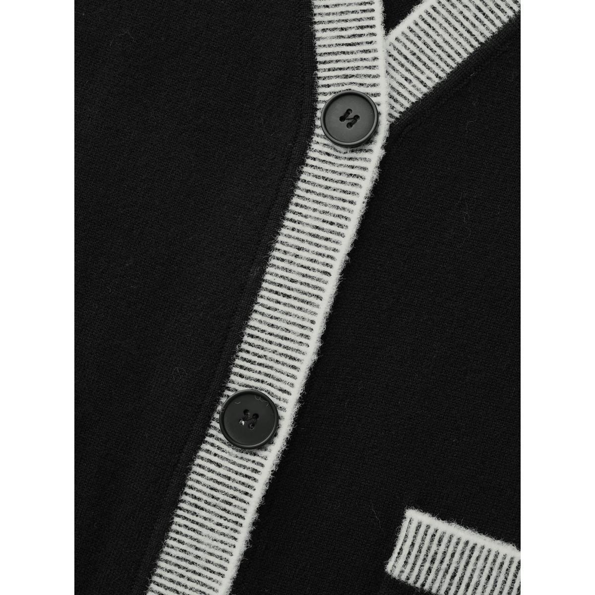 Plus Size Contrast Button Up Pocket Cardigan Black Women Casual Long Sleeve Everyday Cardigans BloomChic 18-20/2X Product Image