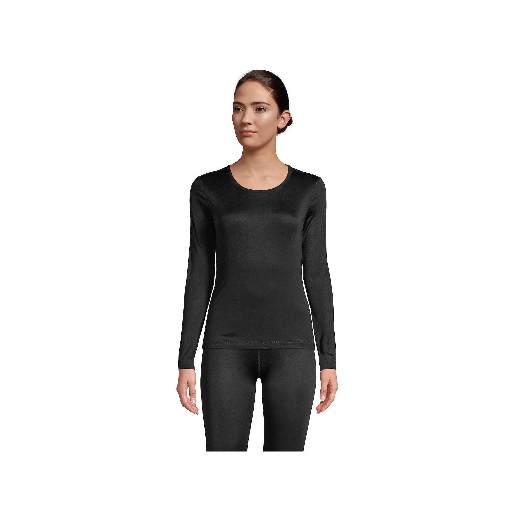Petite Lands' End Silk Interlock Crewneck Undershirt, Women's, Size: Small Petite, Black Product Image