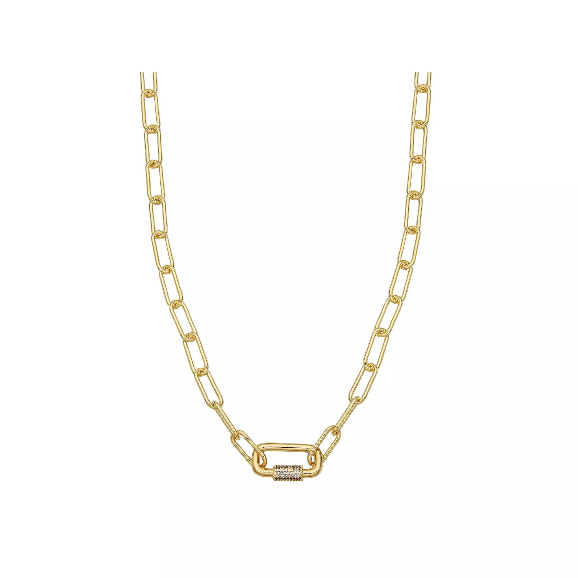 18k Gold Plated Cubic Zirconia Chain Link Necklace, Womens Gold Tone Product Image
