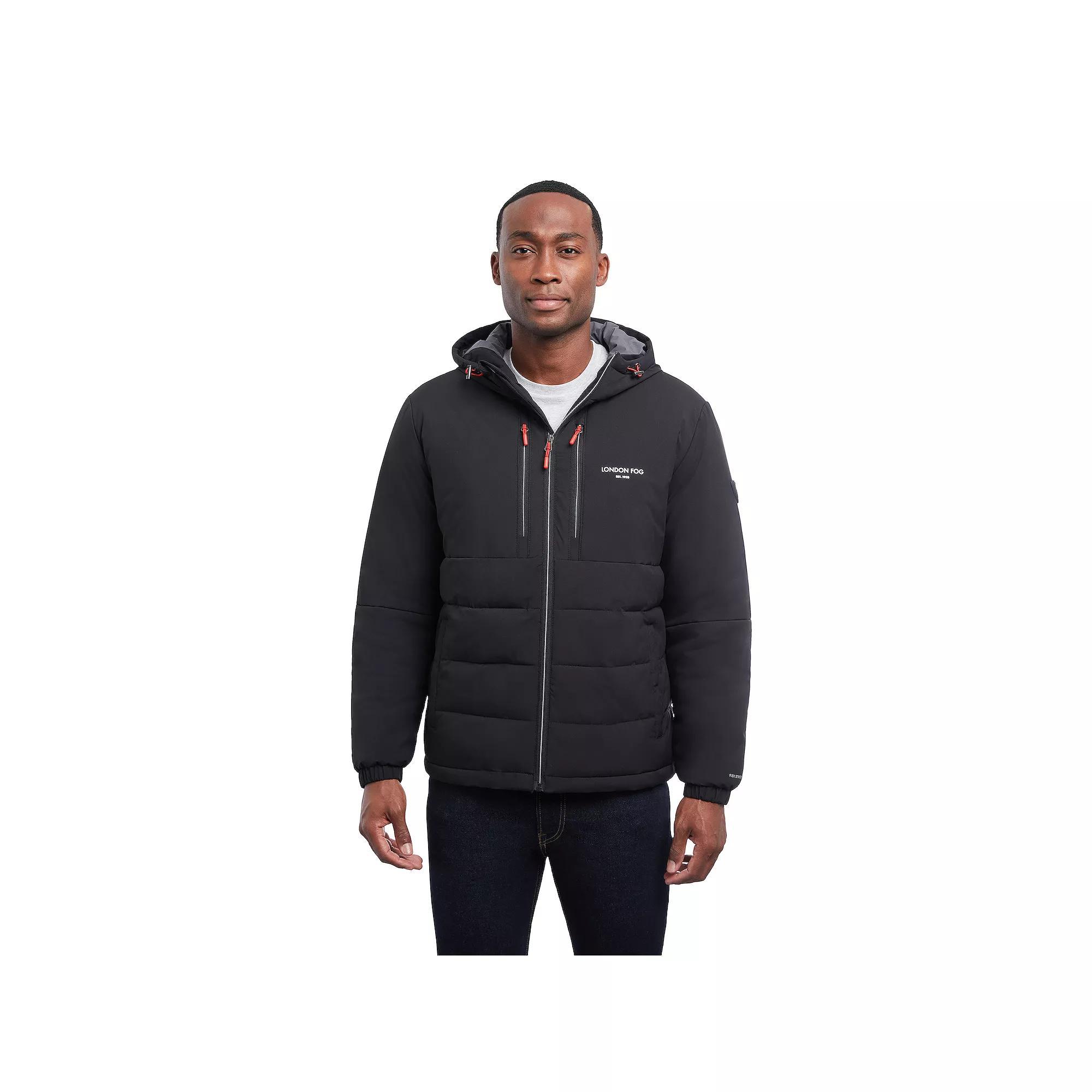 Men's London Fog Flex Stretch Hooded Puffer Coat, Size: XL, Black Product Image