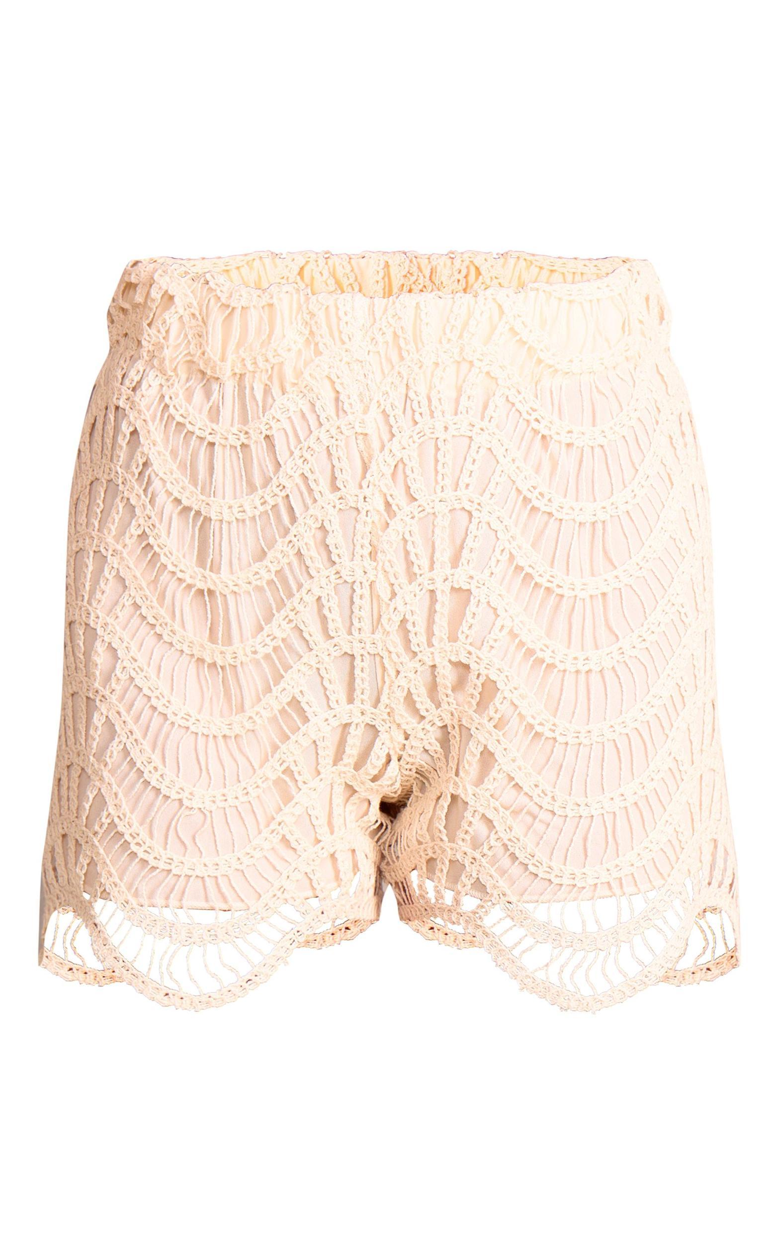Cream Crochet Look Lined Shorts Product Image