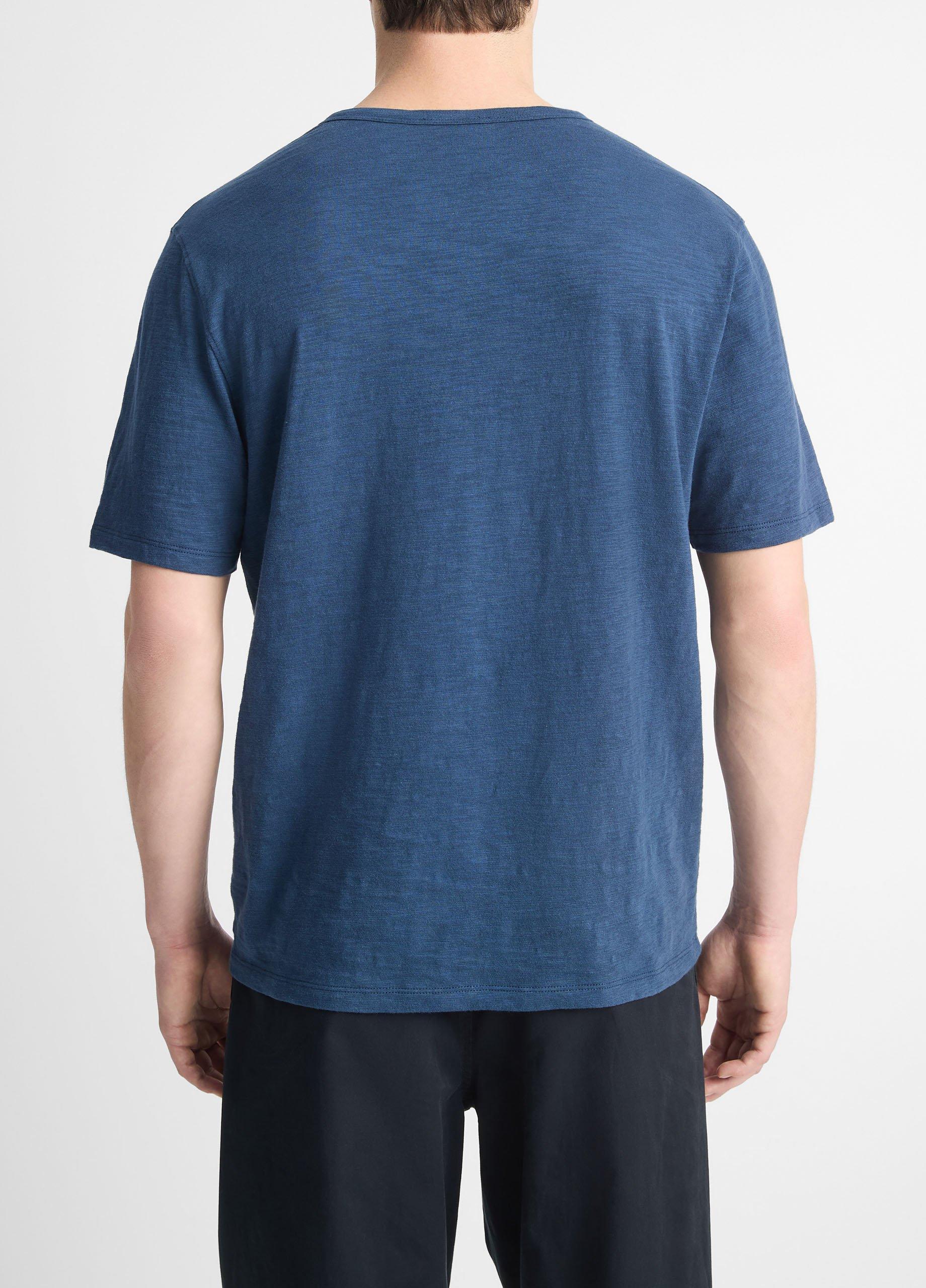 Mens Slub Cotton Split-Neck T-Shirt, Midnight Sky, Size M Vince Product Image