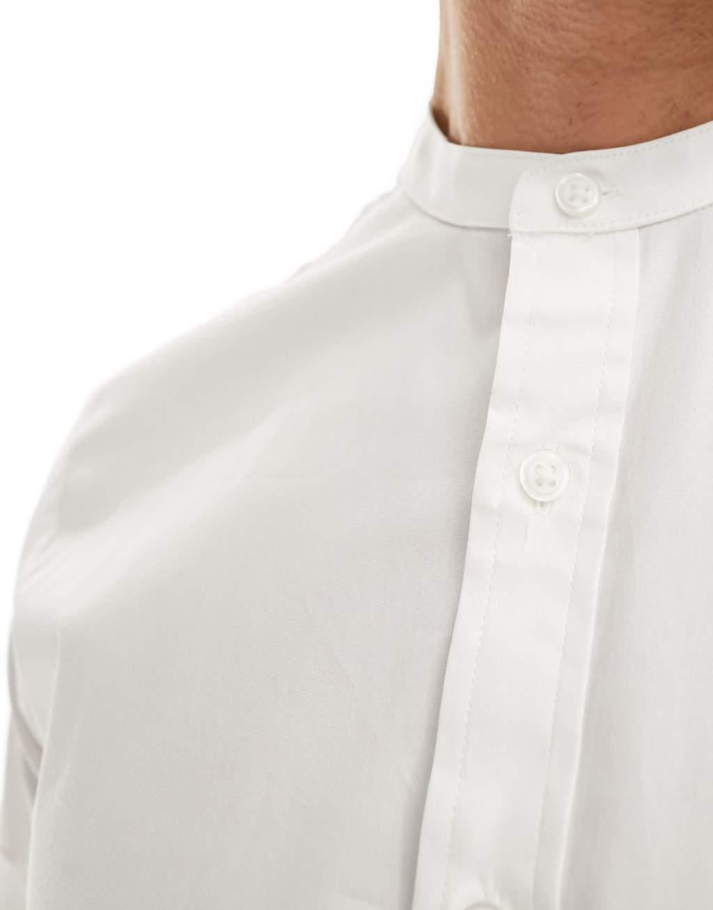 ASOS DESIGN slim fit band collar shirt with roll sleeves Product Image