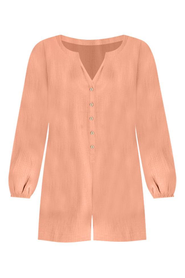 Love Your Destiny Terracotta Long Sleeve Button Up Romper FINAL SALE Product Image