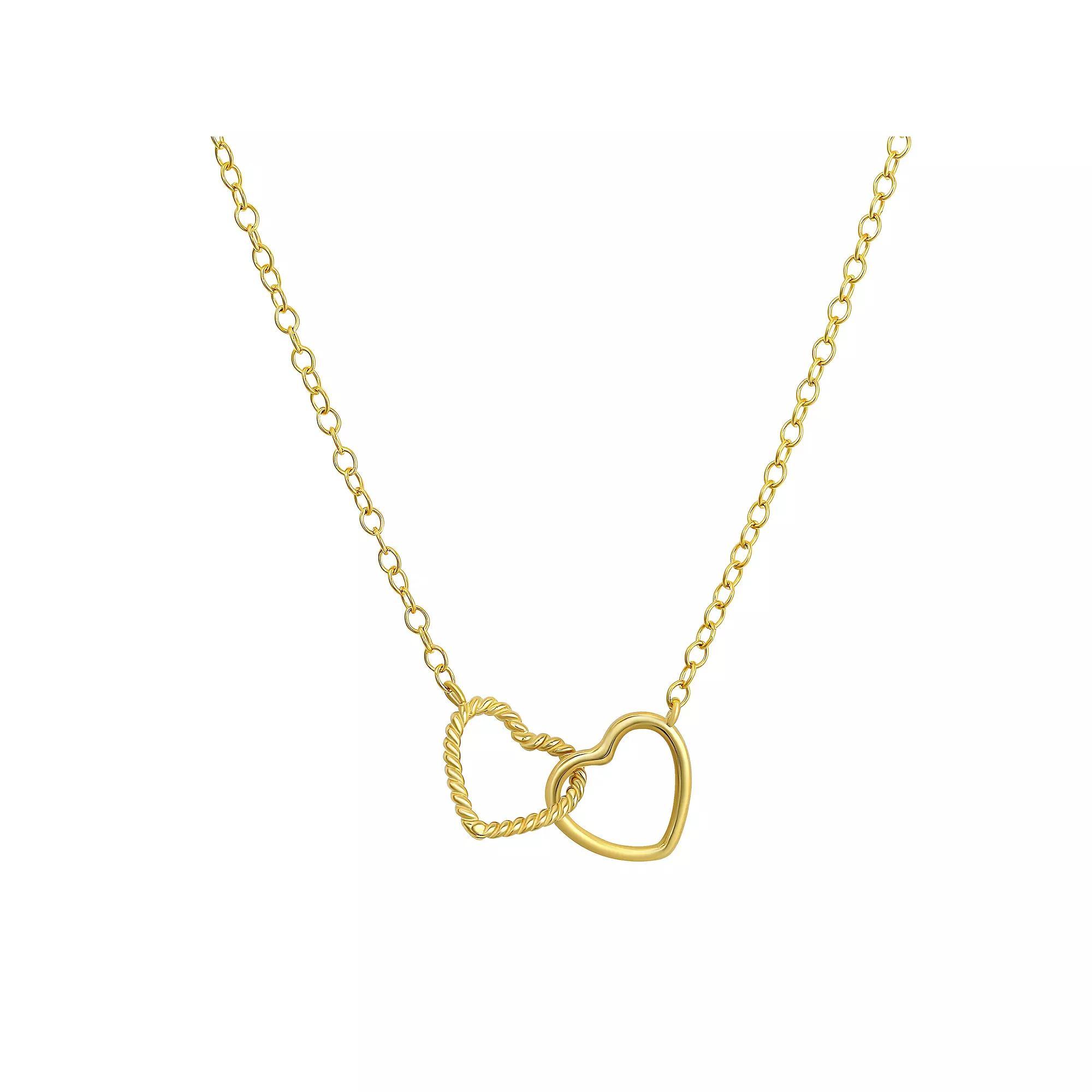 Forever 14K 14k Gold Polished Interlocking Double Open Heart Necklace, Women's, Size: 16" Product Image