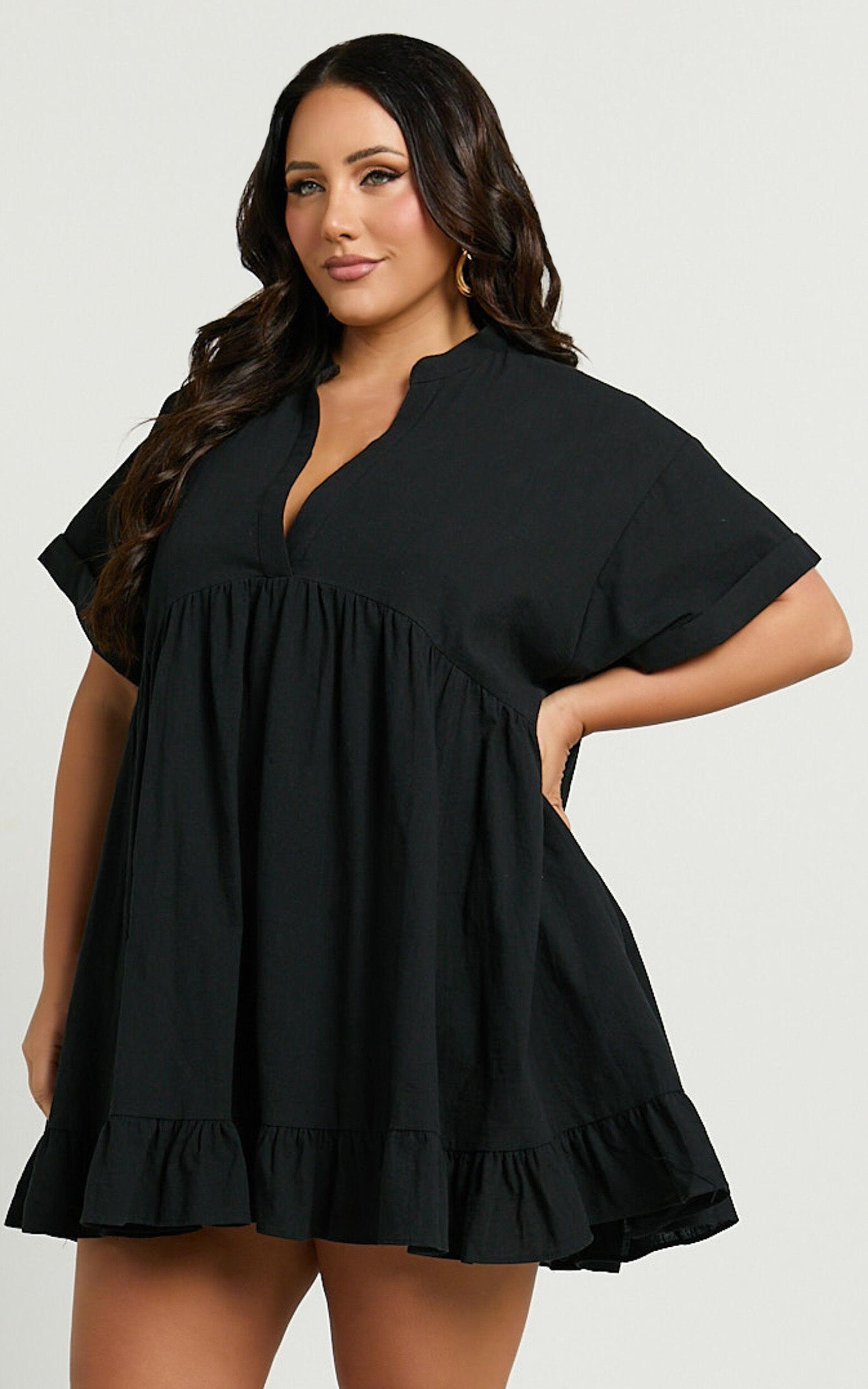 Calissa Mini Dress - Frill Hem Smock Dress in Black Product Image