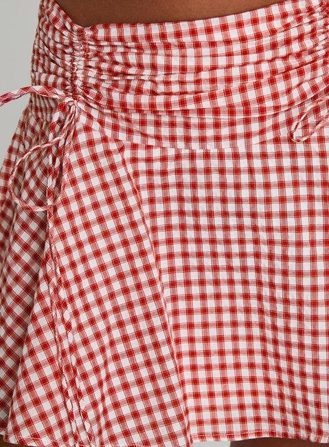 Sweet Verona Ruched Mini Skirt Red Check Product Image
