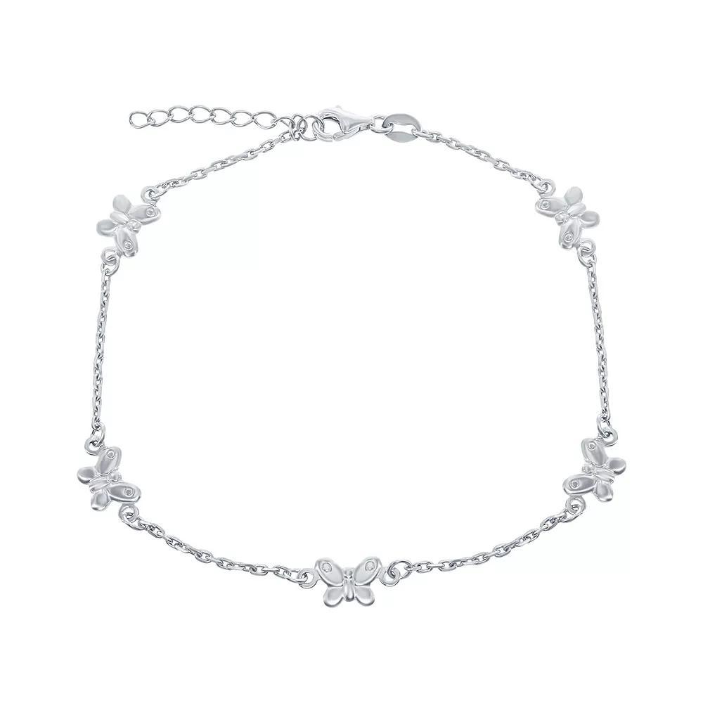 Sterling Silver Butterfly Anklet, Women's, Size: 9" Product Image