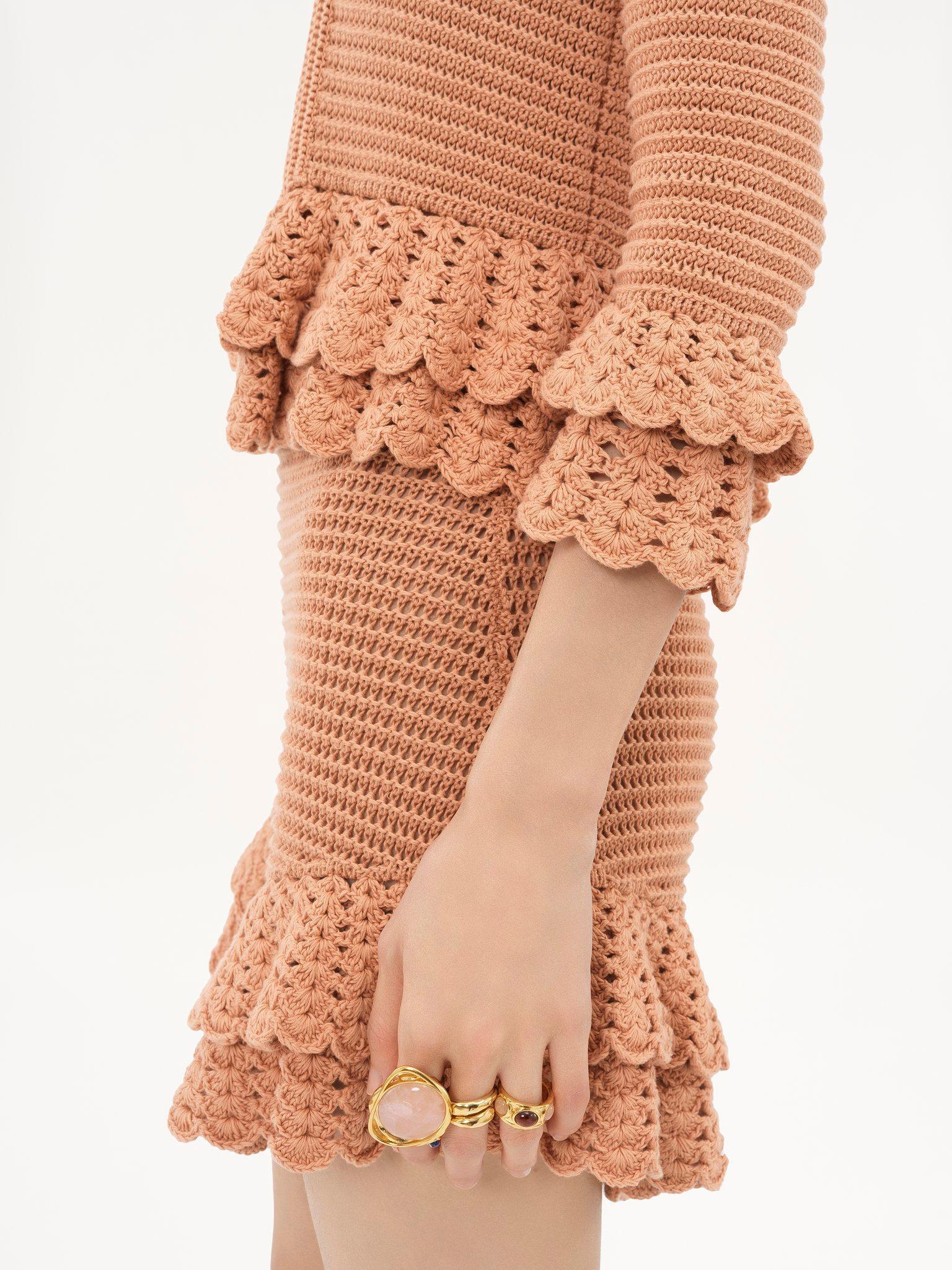 Fitted ruffled cardigan in crochet knit Product Image
