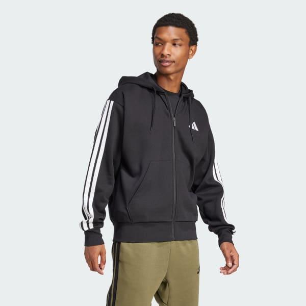 Men's adidas Essentials 3-Stripes Fleece Sportswear Zip Front Hoodie, Size: Medium, Medium Grey Grey Product Image