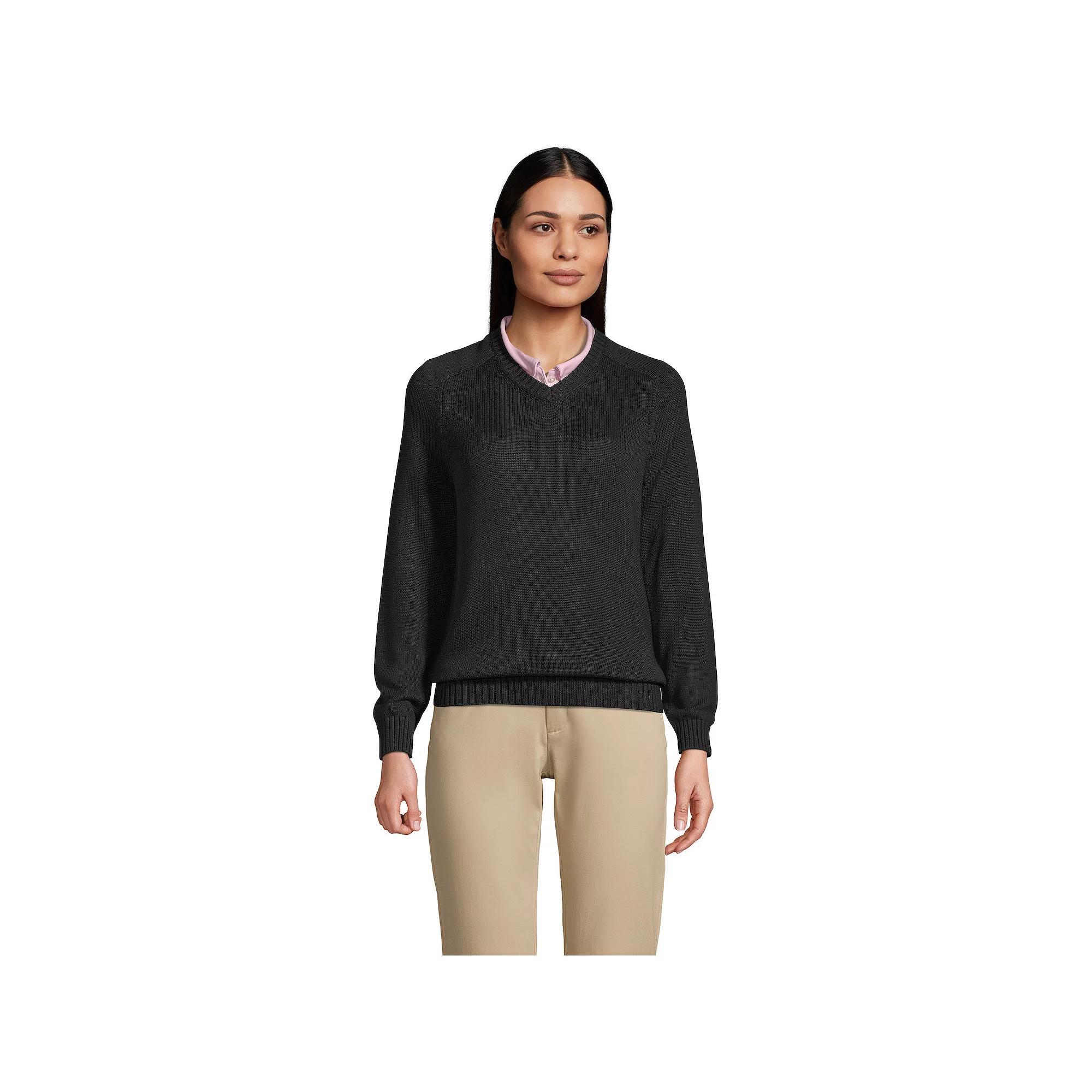 Women's Lands' End Cotton Modal V-Neck Sweater, Size: Large, Green Product Image