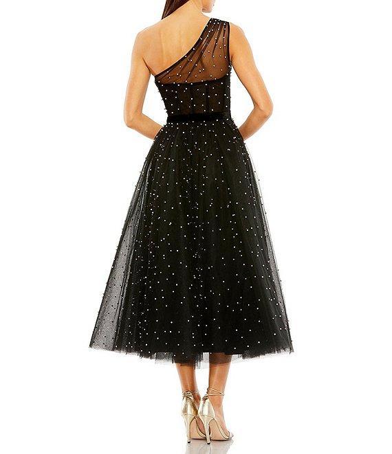 Mac Duggal One Shoulder Pearl Beaded Midi Gown Product Image