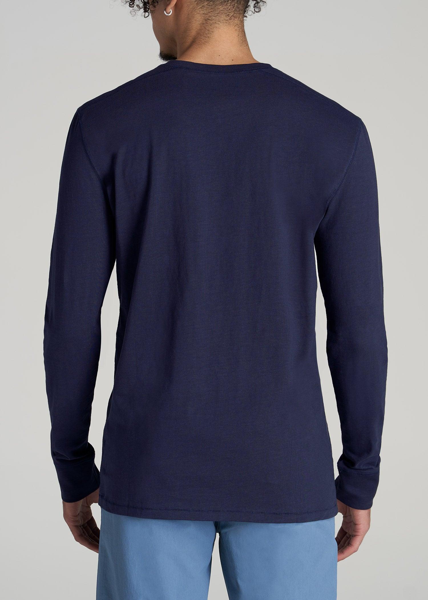Men's Tall Three Button Long Sleeve Slub Henley in Navy Male Product Image