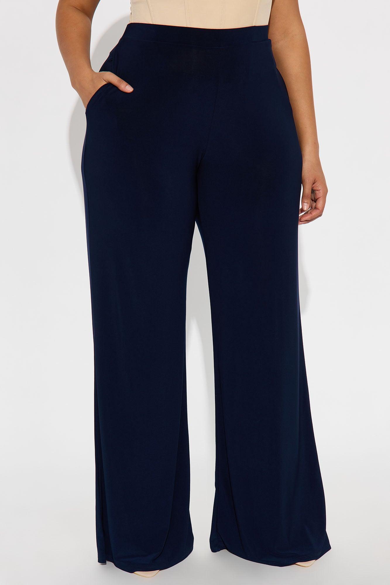 Promise Me Low Rise Wide Leg Travel Pant 33 - Navy Product Image