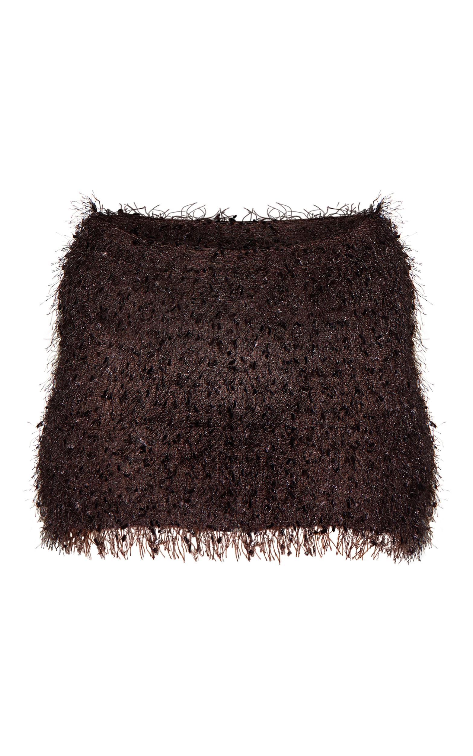 Dark Chocolate Textured Tassel Mini Skirt Product Image