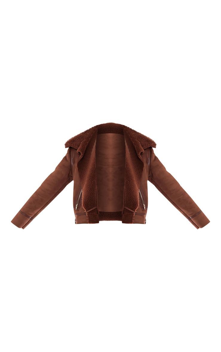 Chocolate Faux Suede PU Bonded Aviator Jacket Product Image