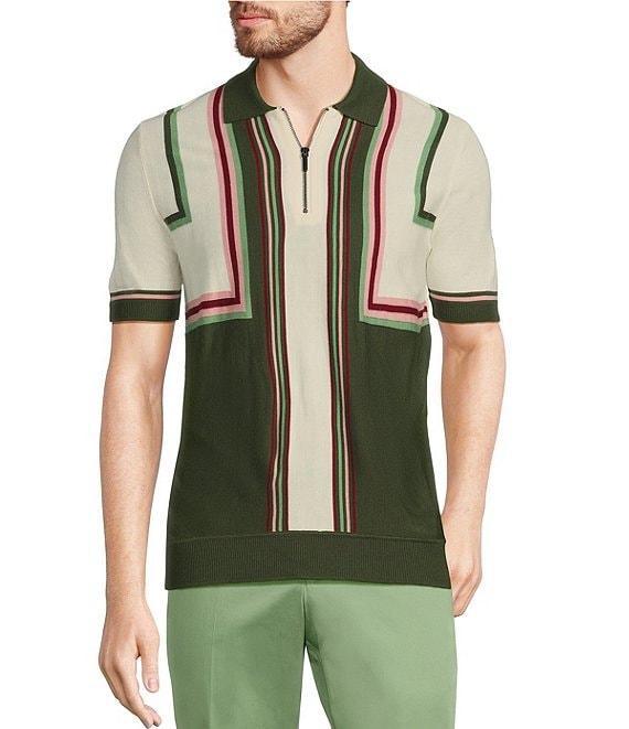 Murano From The Garden Collection Striped Short Sleeve Zip Knit Polo Shirt Product Image