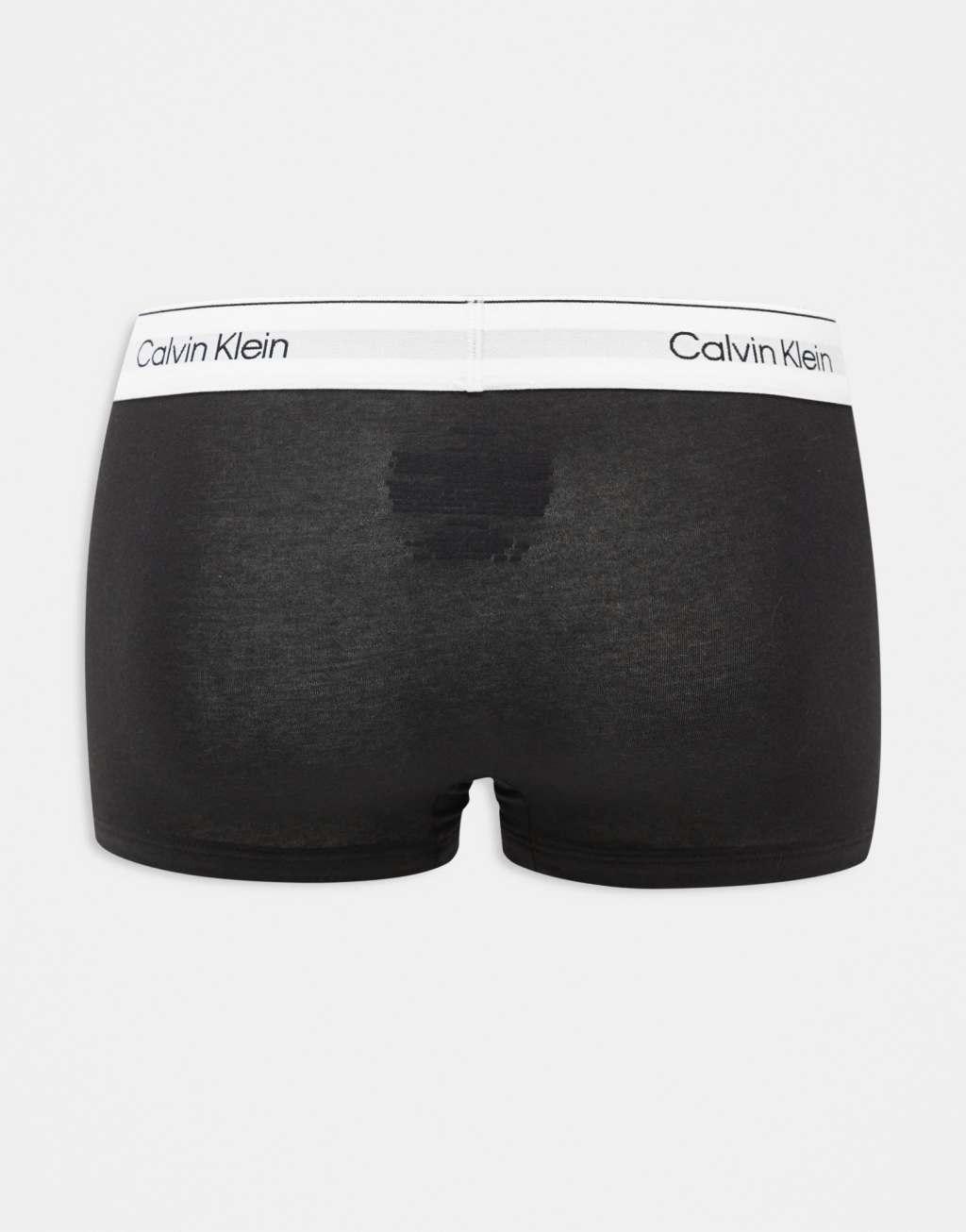 Calvin Klein Modern Cotton 3 pack low rise trunk in blue/gray/black Product Image