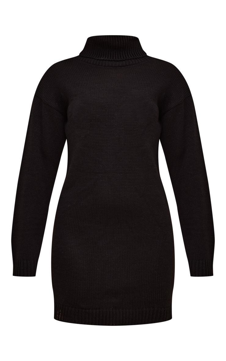 Black Basic Roll Neck Knit Sweater Dress Product Image
