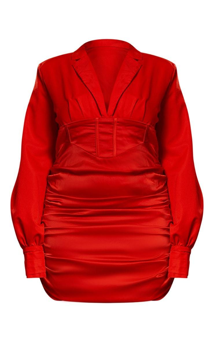Plus Red Constructed Corset Waist Blazer Dress Product Image