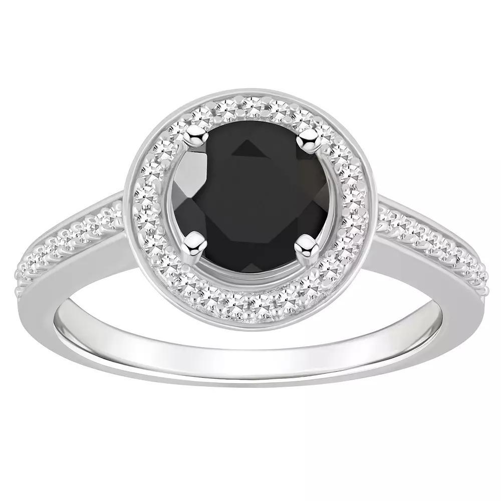 Celebration Gems Sterling Silver 7 mm Round Gemstone & 1/5 Carat T.W. Diamond Halo Ring, Women's, Black Product Image