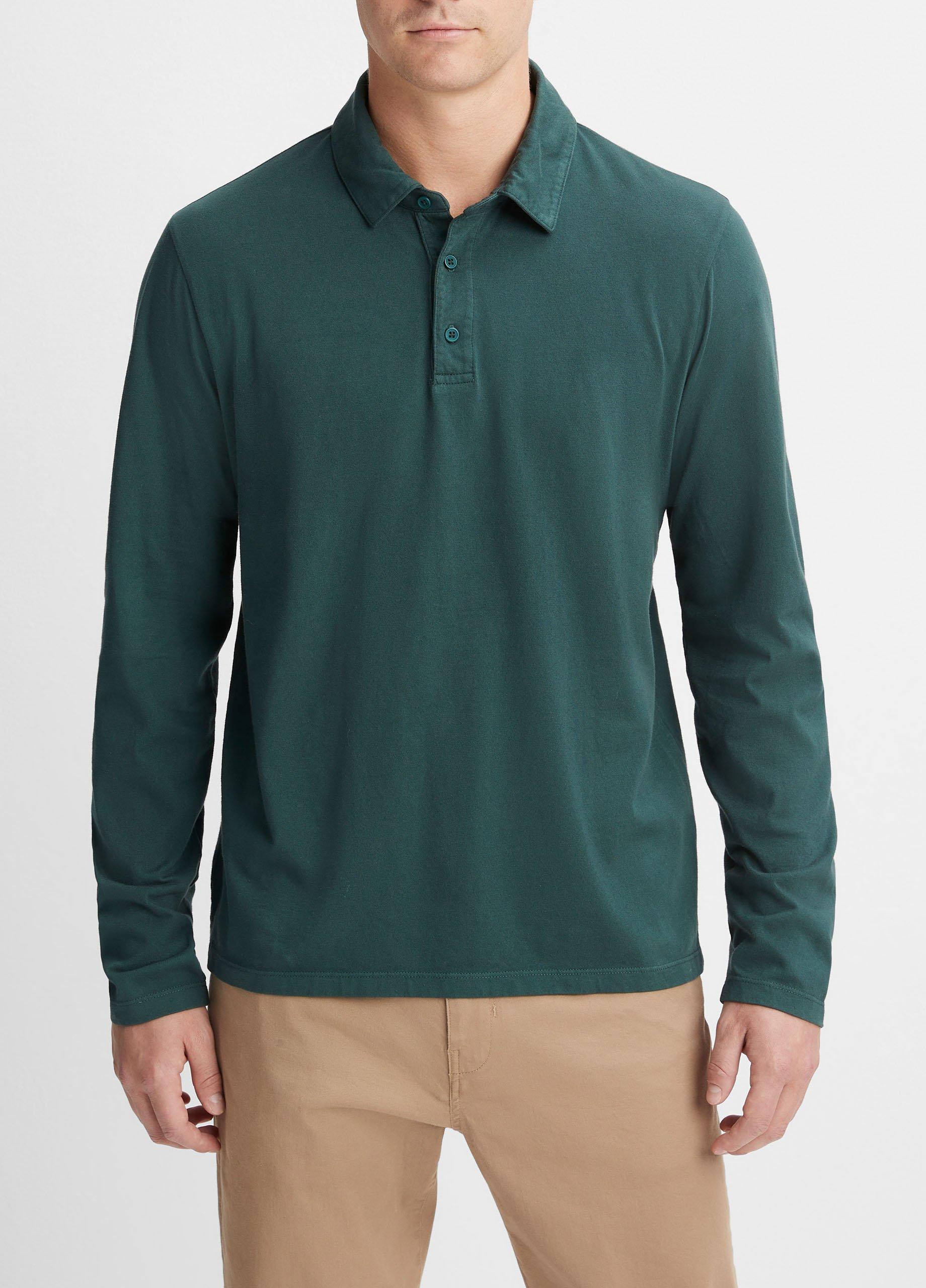 Mens Garment Dye Long-Sleeve Polo Shirt, Washed High Sea, Size XL Vince Product Image