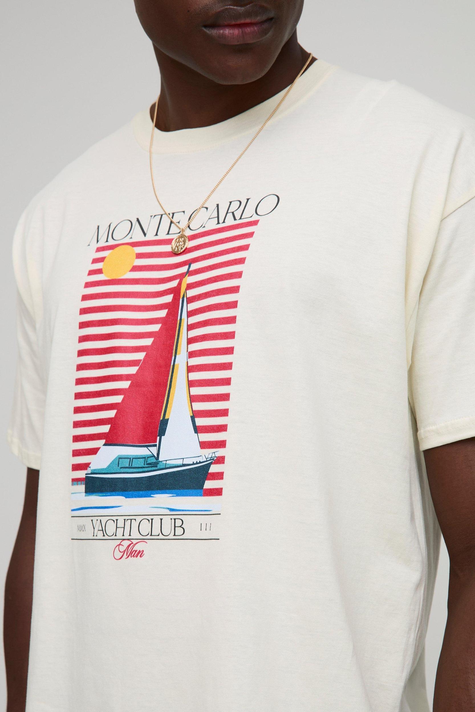 Ecru Oversized Monte Carlo Yacht Club T-Shirt | boohooMAN USA Product Image