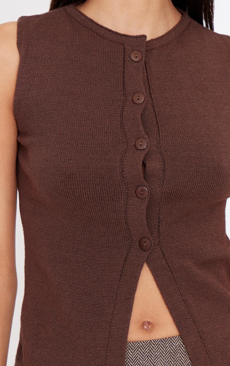 Chocolate Soft Knitted Button Through Vest Product Image