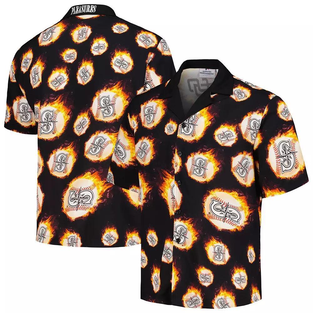 Men's Black Seattle Mariners Flame Fireball Button-Up Shirt, Size: Small Product Image