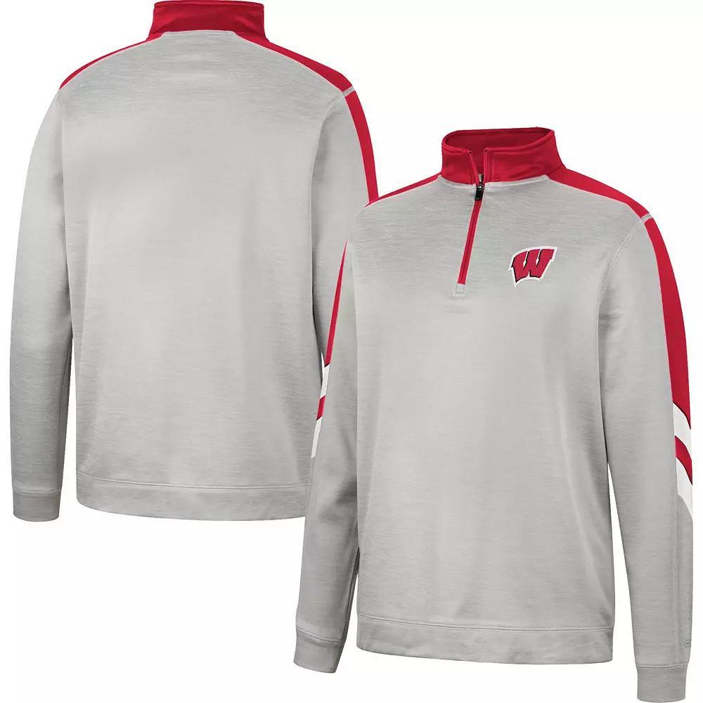 Men's Colosseum Gray/Red Wisconsin Badgers Bushwood Fleece Quarter-Zip Jacket, Size: Medium, Grey Product Image