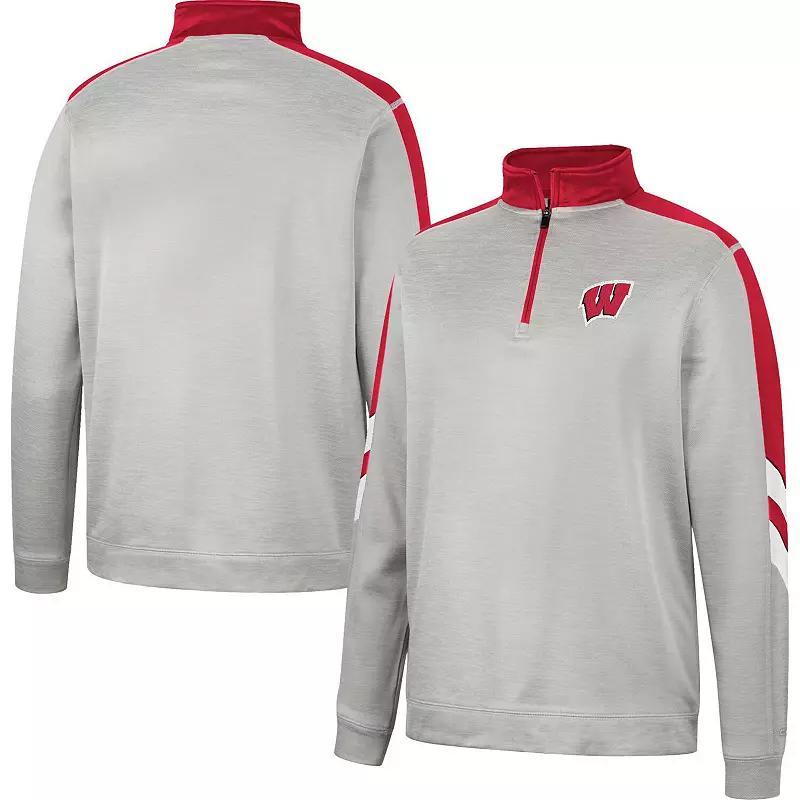 Men's Colosseum Gray/Red Wisconsin Badgers Bushwood Fleece Quarter-Zip Jacket, Size: Medium, Grey Product Image