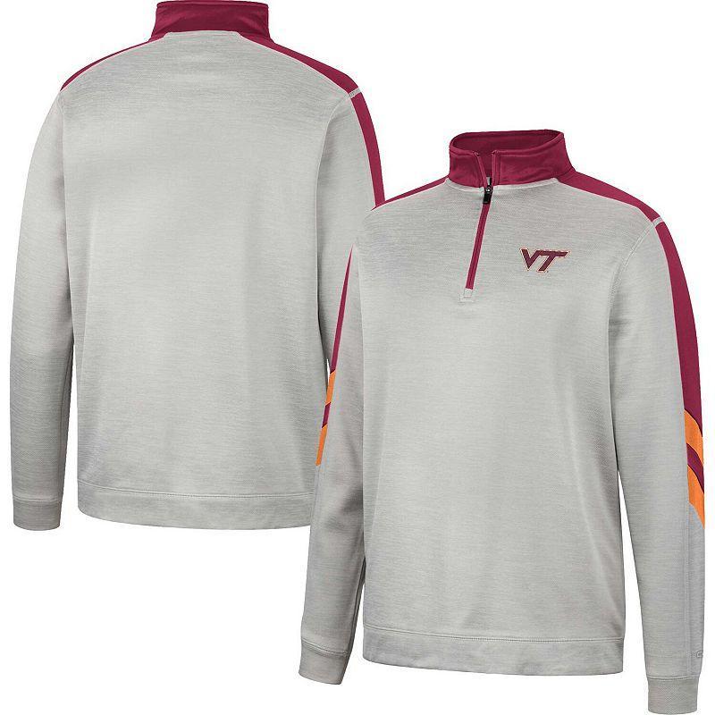 Men's Colosseum Gray/Red Wisconsin Badgers Bushwood Fleece Quarter-Zip Jacket, Size: Medium, Grey Product Image