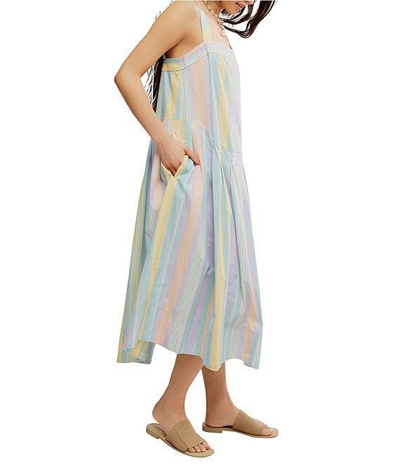 Free People Primavera Stripe Square Neck Sleeveless Midi Shift Dress Product Image