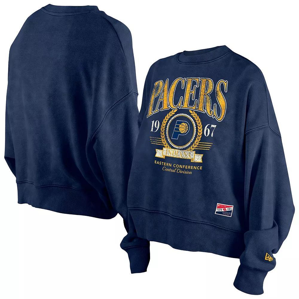 Women's New Era  Navy Indiana Pacers Hardwood Classics Enzyme Wash Oversized Boxy Pullover Sweatshirt, Size: XS, Blue Product Image