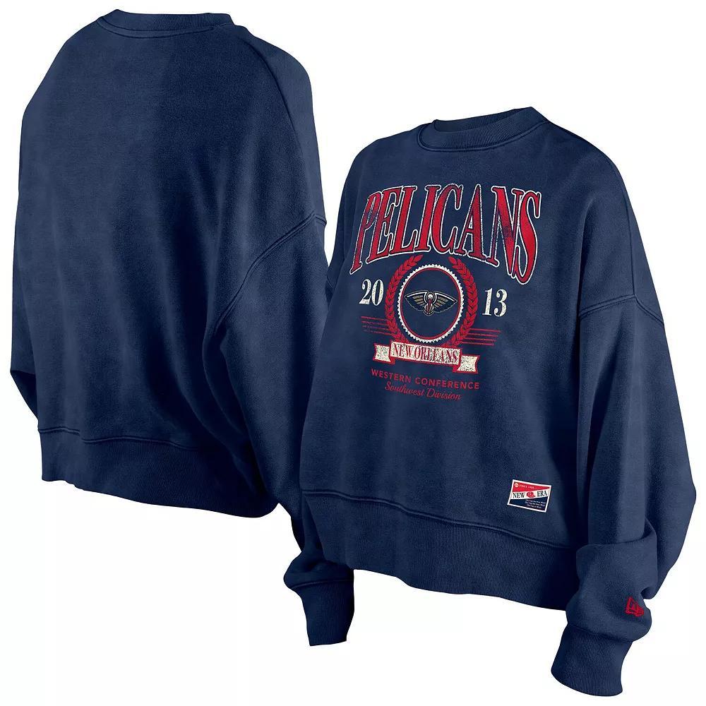 Women's New Era  Hunter Green Milwaukee Bucks Hardwood Classics Enzyme Wash Oversized Boxy Pullover Sweatshirt, Size: Small, Team Product Image