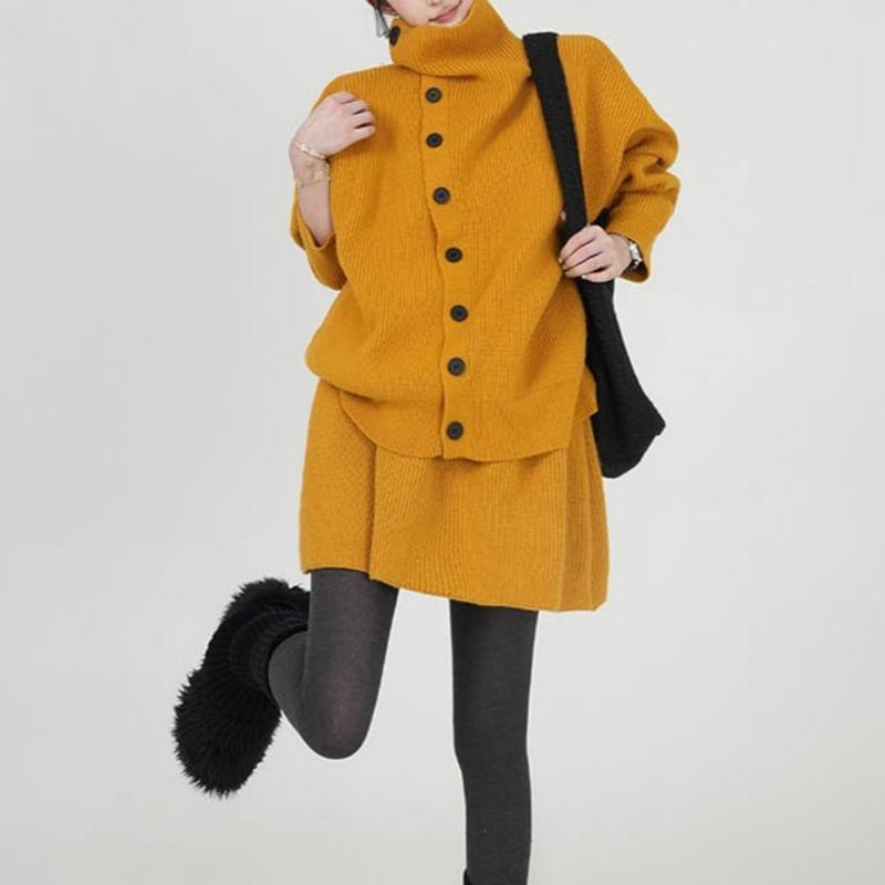 Set: Turtleneck Plain Cape + Mini A-Line Skirt Product Image