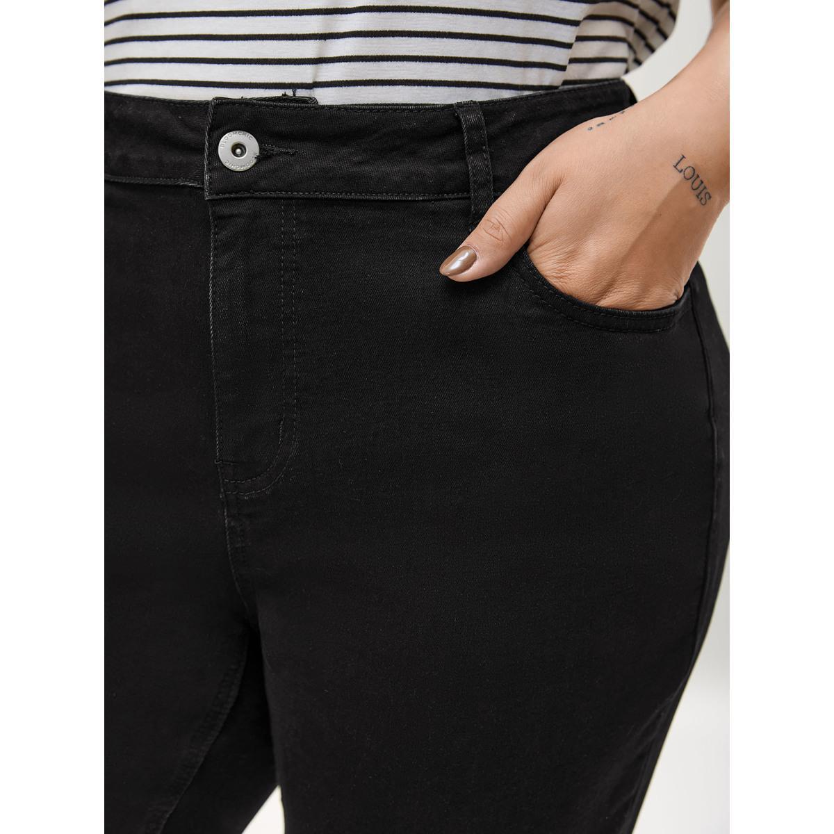 Plus Size Mid-Rise Classic Boot Cut Jeans Women Denimblack Medium stretch Slanted pocket Jeans BloomChic 24/3X Product Image