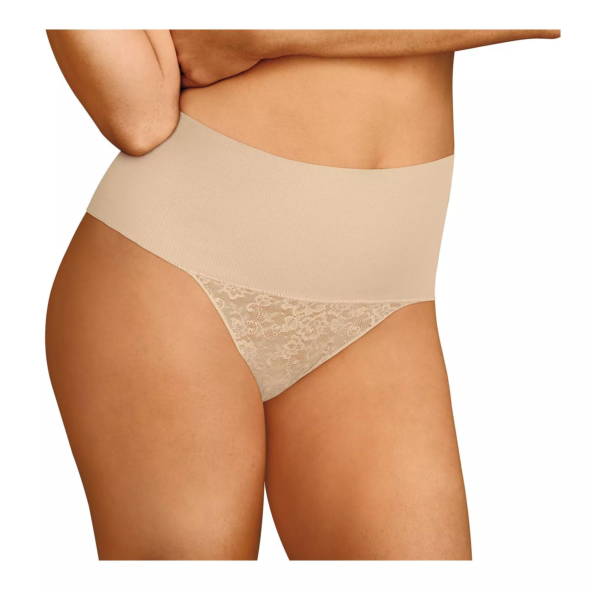 Maidenform Firm Control Shapewear Tame Your Tummy Lace Thong Panty 0049, Women's, Size: Medium, Nude Transparent Lace Product Image