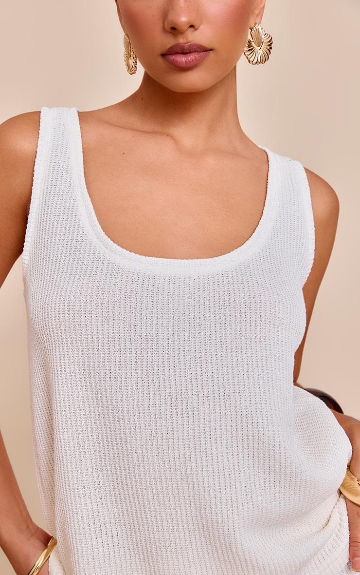 Cream Textured Waffle Scoop Neck Longline Top Product Image