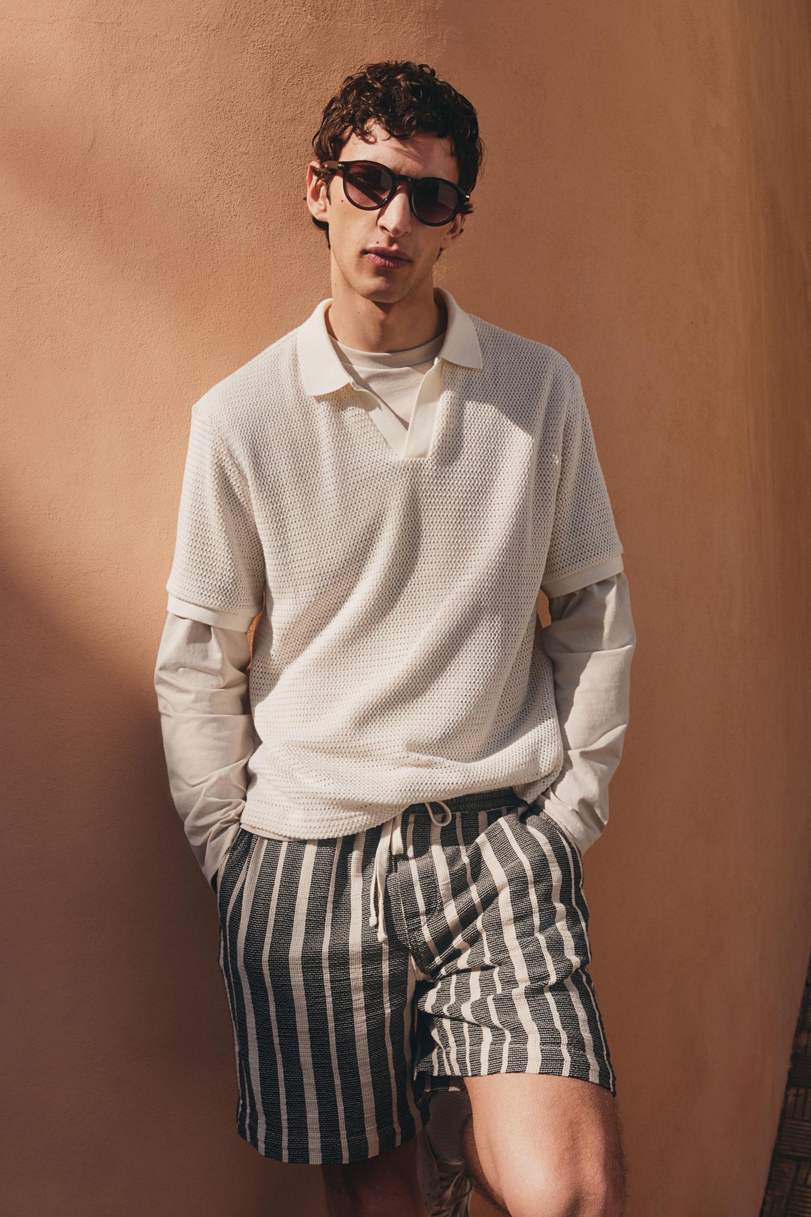 Regular-Fit Hole-Knit Polo Shirt Product Image