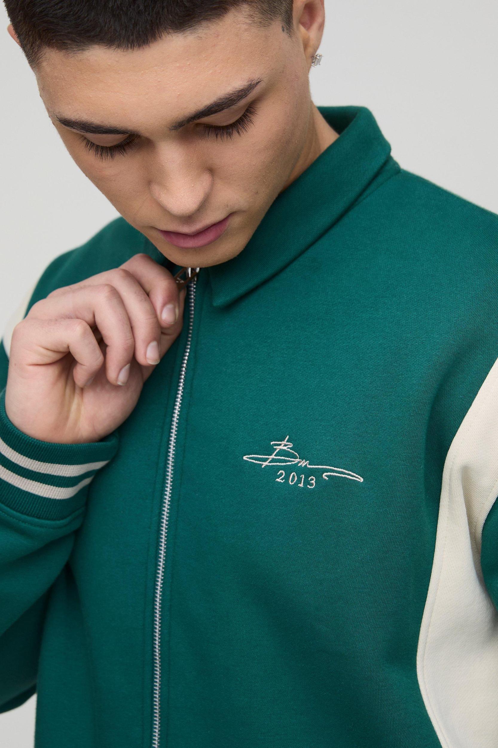 Oversized BM Signature Colour Block Jersey Jacket | boohooMAN USA Product Image