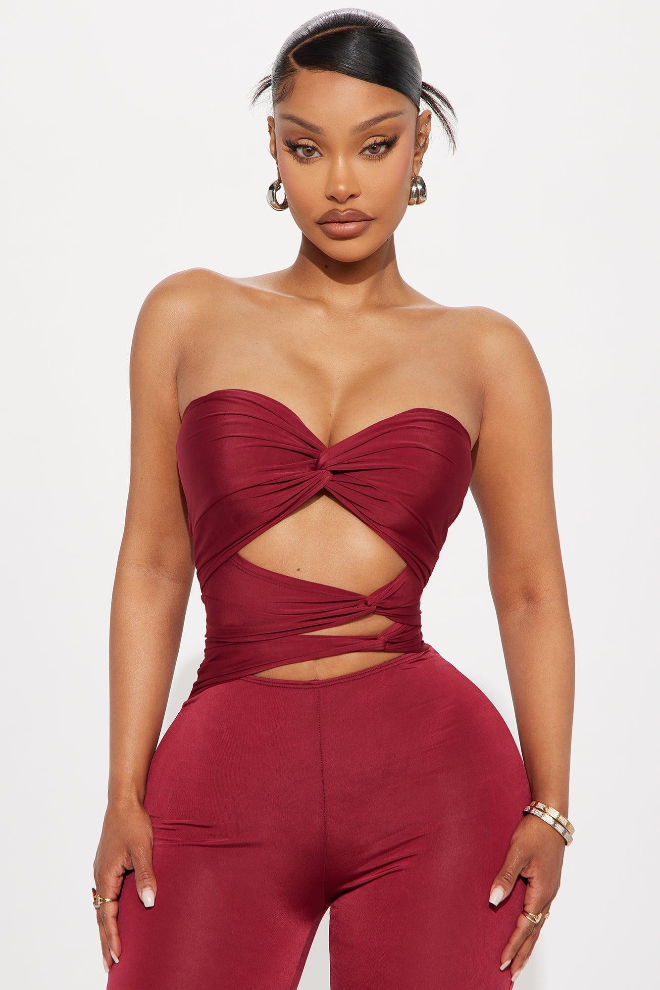 Call It Quits Strapless Jumpsuit - Burgundy Product Image