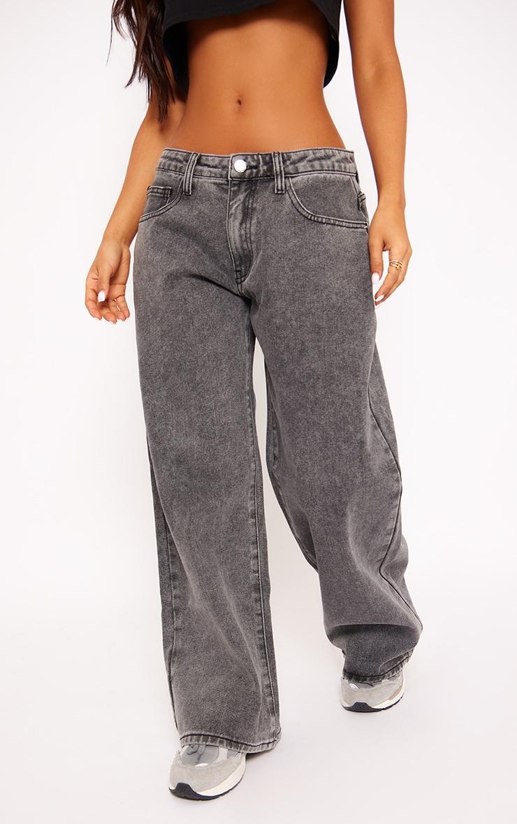 Petite Washed Grey Low Rise Boyfriend Jeans Product Image