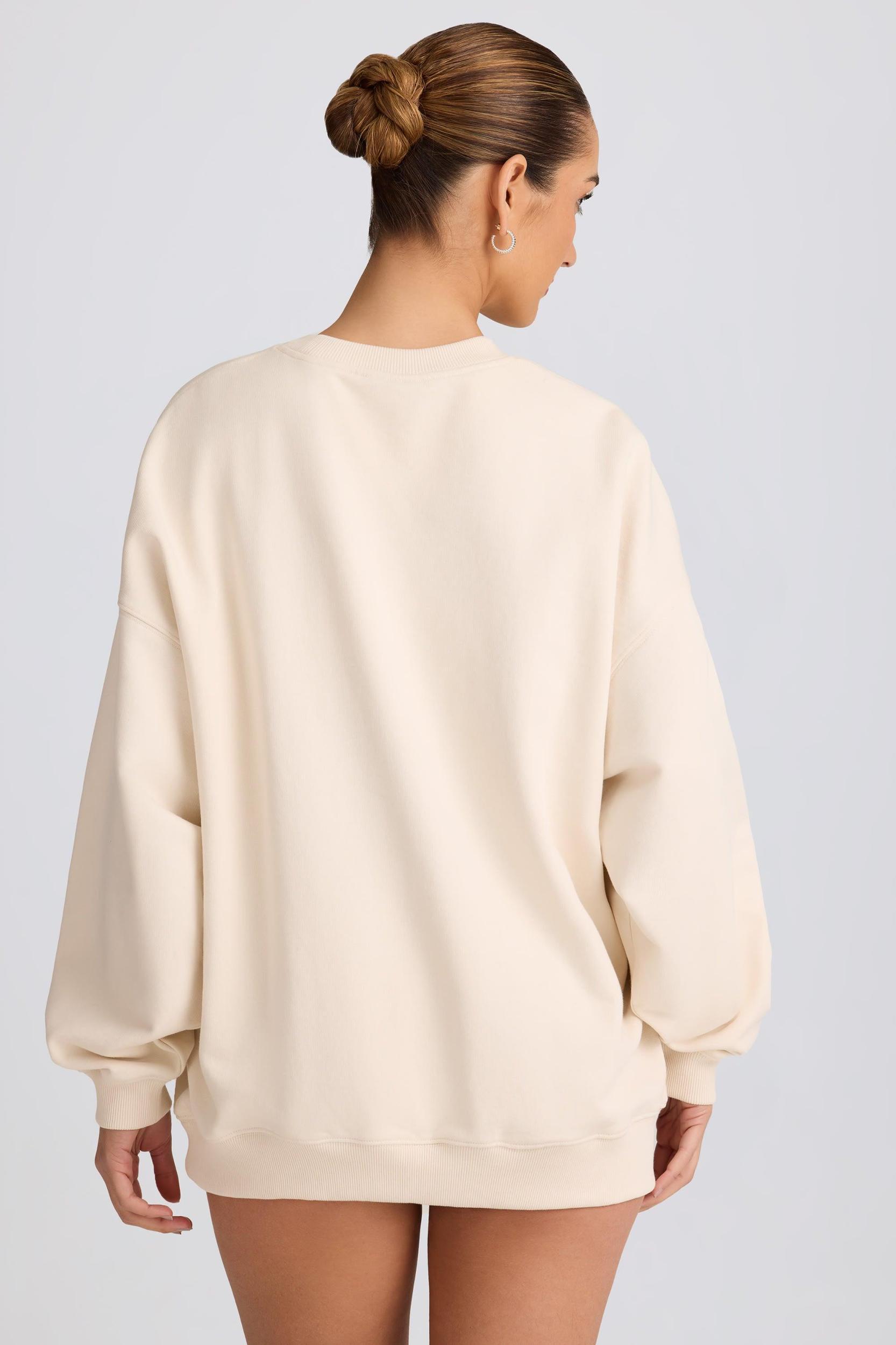 Oversized Crew-Neck Sweatshirt in Ecru Product Image