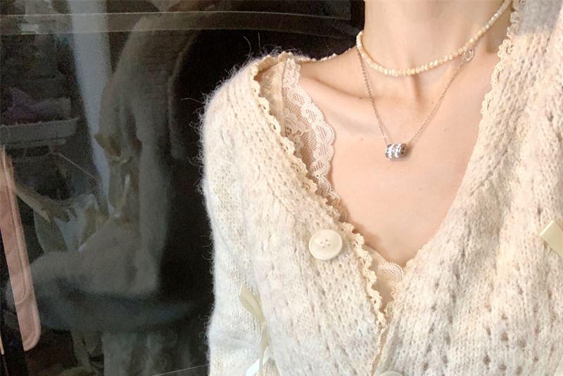 V-Neck Plain Crop Cardigan Product Image