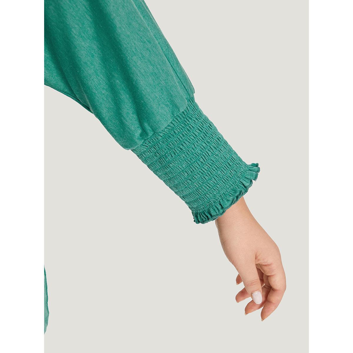 Plus Size Solid Heather Shirred Batwing Sleeve T-shirt Emerald Women Elegant Shirred Plain Round Neck Dailywear T-shirts BloomChic 22-24/3X Product Image
